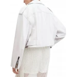Welt Pockets White Leather Moto Jacket