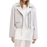 Welt Pockets White Leather Moto Jacket