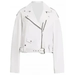 Welt Pockets White Leather Moto Jacket