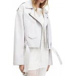 Welt Pockets White Leather Moto Jacket
