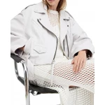 Welt Pockets White Leather Moto Jacket