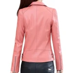 Womens Zipper Moto Pink Original Sheepskin Leather Motorcycle Biker Jacket