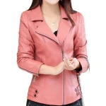 Womens Zipper Moto Pink Original Sheepskin Leather Motorcycle Biker Jacket