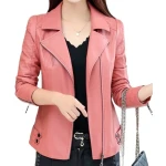 Womens Zipper Moto Pink Original Sheepskin Leather Motorcycle Biker Jacket