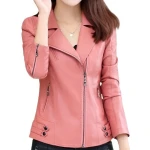 Womens Zipper Moto Pink Original Sheepskin Leather Motorcycle Biker Jacket