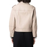 Zip Up Beige Leather Biker Jacket