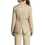 Beige Leather One Button Blazer
