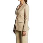 Beige Leather One Button Blazer