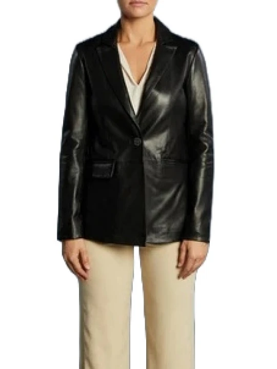 Black Leather One Button Blazer