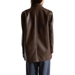 Button Cuff Brown Leather Blazer