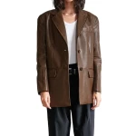 Button Cuff Brown Leather Blazer