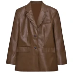 Button Cuff Brown Leather Blazer