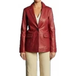 Cherry Red Leather One Button Blazer