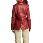 Cherry Red Leather One Button Blazer