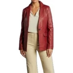Cherry Red Leather One Button Blazer