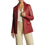 Cherry Red Leather One Button Blazer