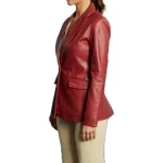 Cherry Red Leather One Button Blazer