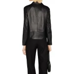 Concealed Front Button Fastening Black Leather Blazer