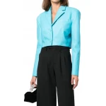 Cropped Blue Leather Blazer