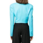 Cropped Blue Leather Blazer
