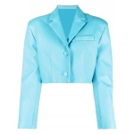 Cropped Blue Leather Blazer