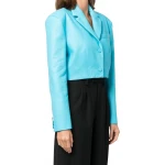 Cropped Blue Leather Blazer