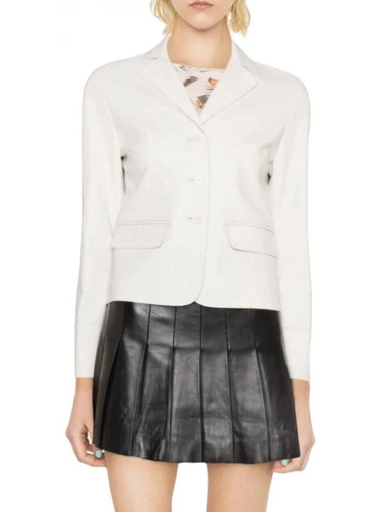 Cropped White Leather Blazer