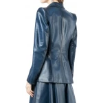 Cross Flap Pockets Blue Leather Blazer