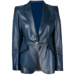 Cross Flap Pockets Blue Leather Blazer