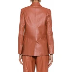 Decorative Stitching Brown Leather Blazer