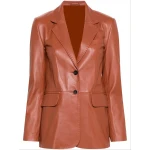 Decorative Stitching Brown Leather Blazer