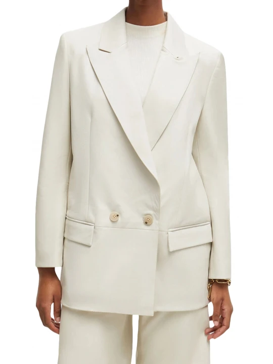 Double Breasted White Leather Blazer
