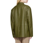 Formal Olive Green Leather Blazer
