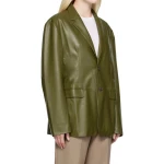 Formal Olive Green Leather Blazer