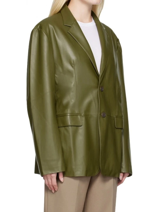 Formal Olive Green Leather Blazer