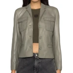 Four Pockets Grey Leather Blazer