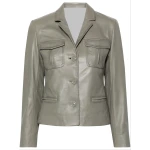 Four Pockets Grey Leather Blazer