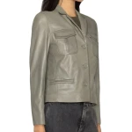 Four Pockets Grey Leather Blazer