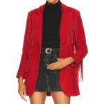 Fringe Red Suede Leather Blazer