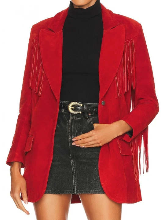 Fringe Red Suede Leather Blazer