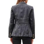 Gold Buttons Black Leather Blazer