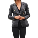 Gold Buttons Black Leather Blazer