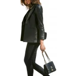 Jetted Pockets Black Leather Blazer
