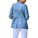 Jetted Pockets Blue Leather Blazer