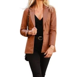Jetted Pockets Brown Leather Blazer