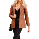 Jetted Pockets Brown Leather Blazer