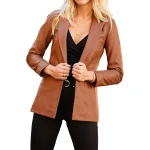 Jetted Pockets Brown Leather Blazer
