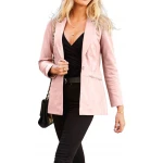 Jetted Pockets Pink Leather Blazer