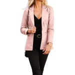 Jetted Pockets Pink Leather Blazer