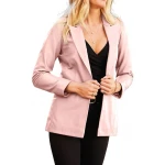 Jetted Pockets Pink Leather Blazer